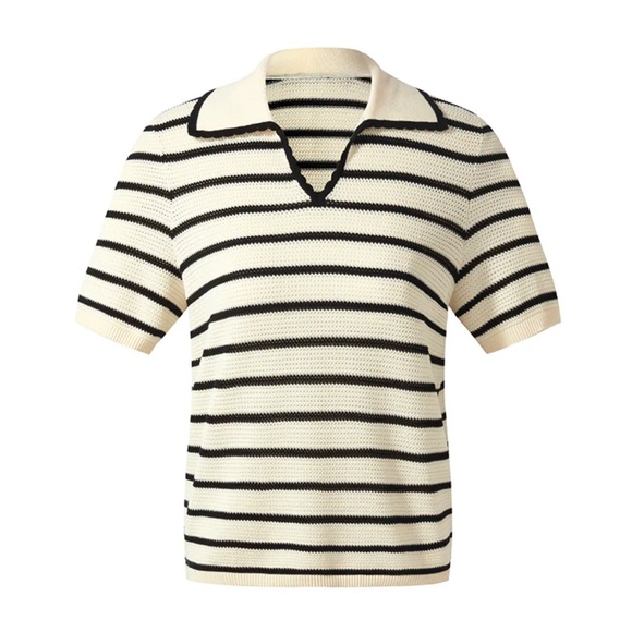 Tencel Beige And Black Stripe Women Knit Top - Picture 7 of 9